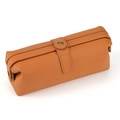 Retro brown genuine leather toiletry bag with doctor bag style opening and metal clasp - 7026 Brown