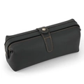 Black genuine leather toiletry bag with orange contrast stitching and metal snap closure - 7026 Black