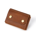 Étui à cartes vintage en cuir crazy horse marron avec double bouton pression - Marron