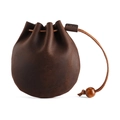 Portamonete in pelle crazy horse marrone scuro con coulisse e perla in legno vintage - caffè