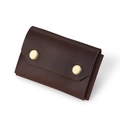 Dark brown crazy horse leather business card holder with dual gold snap buttons - Coffee