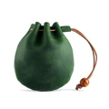 Portamonete in pelle crazy horse verde scuro con coulisse e perla in legno vintage - Verde