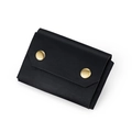 Minimalist black crazy horse leather card holder with dual vintage brass snap buttons - Black