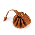 Brown crazy horse leather drawstring coin purse with vintage texture and wood bead accent - Brown (7029)