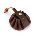 Vintage dark brown crazy horse leather drawstring coin purse with wood bead detail - Coffee (7029)