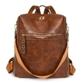 Vintage brown leather backpack with wide shoulder strap and gold zipper details - Brown