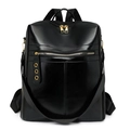 Glossy black backpack with gold zippers and detachable shoulder strap on white background - Black