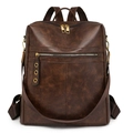Retro dark brown PU leather backpack with wide straps and versatile carrying styles - Coffee
