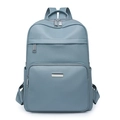 Stylish light blue faux leather backpack for women with multiple zipper pockets - Blue