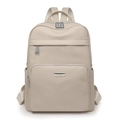 Chic beige lychee grain leather backpack for women with metal zippers and side pockets - Beige