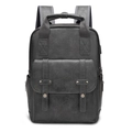 Vintage dunkelgrauer PU-Lederrucksack mit Frontklappentasche und Metallbeschlägen - Grau