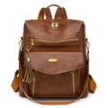 Zaino vintage marrone in ecopelle da donna con tasche multiple e finiture metalliche oro - Marrone