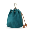 Petit porte-monnaie en cuir bleu sarcelle avec cordon de serrage et crochet bronze - Bleu