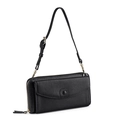 Portefeuille bandoulière noir en cuir grainé pour femme avec détails dorés et sangle - Noir