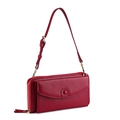 Sac bandoulière en cuir rouge foncé avec motif litchi et fermeture éclair dorée - Bordeaux