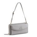 Petit sac bandoulière gris clair en cuir de vachette grainé avec poche à rabat - Gris Moyen