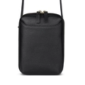 Mini borsa porta cellulare in vera pelle nera con trama a litchi e doppia cerniera oro - Nero