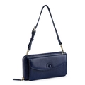 Sac bandoulière en cuir bleu marine à texture litchi avec fermeture dorée - Bleu clair