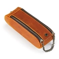 Estuche de cuero crazy horse marrón con doble cremallera y cadena de metal retro - Marrón