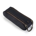 Estuche de cuero crazy horse negro con doble cremallera y asa de cadena metálica retro - Negro