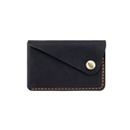 Minimalist black leather card holder with vibrant orange contrast hand stitching - Black