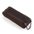 Estuche de cuero crazy horse marrón oscuro de gran capacidad con doble cremallera - café