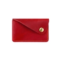 Handmade red leather envelope card holder with orange stitching and gold snap closure - Red