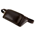 Men's vintage dark brown leather waist bag with polished finish and brass zippers - Coffee