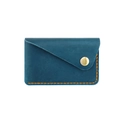 Handmade vintage navy blue leather card holder with orange stitching and bronze button - Blue