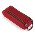 Estuche vintage de cuero crazy horse rojo oscuro con doble cremallera y asa de cadena - Rojo