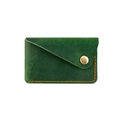 Handmade dark green leather card holder with vintage button and contrast orange stitching - Green