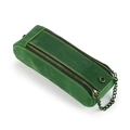 Dark green crazy horse leather pencil case with double zipper and retro handle - Green
