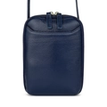 Vertical dark blue lychee pattern genuine leather phone bag with dual gold zippers - Dark Blue