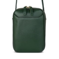 Dark green pebble grain leather mini crossbody phone bag with double zipper closure - Dark Green