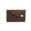 Handmade retro dark brown leather card holder with gold snap button and orange stitching - Coffee