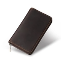 Dark brown crazy horse leather pen case with vintage wrap-around zipper closure - Coffee