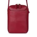 Dark red genuine leather crossbody phone bag with litchi texture and gold zippers - Burgundy