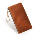 Retro crazy horse leather pouch in brown finish with metal zipper and wrist strap - Brown