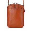 Caramel brown pebbled leather mini crossbody phone bag with double zippers and front pocket - Brown