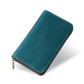Peacock blue crazy horse leather pen case with vintage bronze zipper and fine stitching - Blue