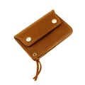 Brown crazy horse leather card wallet with dual snap buttons and wrist strap - Caramel Brown (2038)