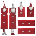 6-piece Christmas gnome handle covers for fridge and microwave in red textured linen - Gnome Style