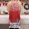 Delantal navideño de lino con diseño de gnomos y copos para decoración de fiestas - Estilo de Tres Gnomos Rojos (F-W234)