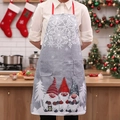 Delantal navideño de lino gris con gnomos y copos de nieve para decoración de fiestas - Estilo de Tres Gnomos Grises (F-W235)