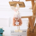 Handmade plush Easter bunny ornament with sequin bow and yellow boots for home decor - Pink
