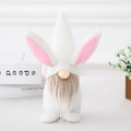 Easter gnome plush doll with bunny ears and white faux fur on a minimalist desktop - Small White Style (L-FH64)