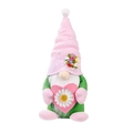Pink Mother's Day gnome doll with flower hat holding a heart-shaped daisy ornament - Heart Hugging Flower Style (W-QT17) / Green