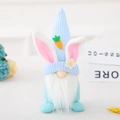 Gnome de Pâques en peluche bleu clair avec bonnet à oreilles de lapin tricoté - Lapin Sans Visage Bleu (L-FH08)