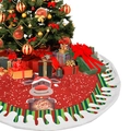 Red 78cm Christmas tree skirt with cute reindeer pattern and Warm Wishes sign - Cute Reindeer Style (A-SQ11)