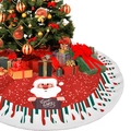 78cm Christmas tree skirt with cartoon Santa and Warm Wishes sign in red and green - Cute Santa Claus Style (A-SQ09)